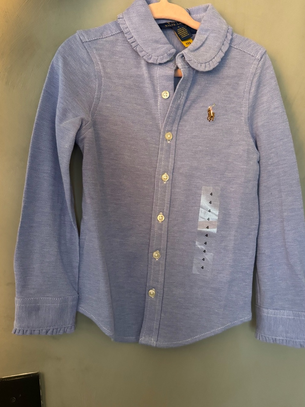 Polo by Ralph Lauren Light Blue Girls' Button-Down Shirt with Ruffle Collar